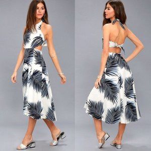 Lulus Ciao Roma Palm Print Halter Midi Dress M
